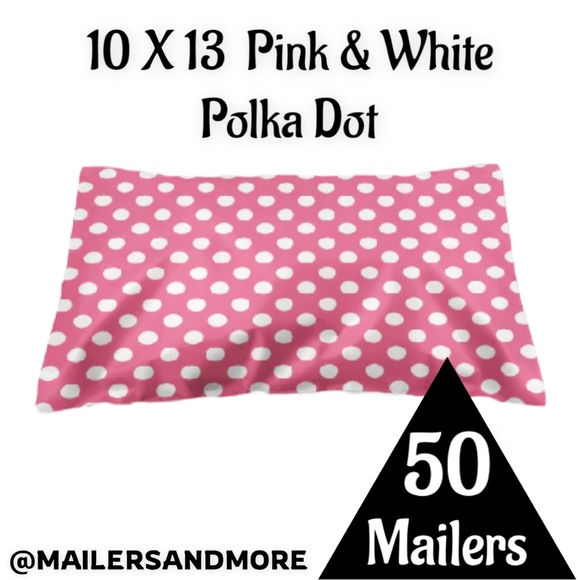 50 10X13 Poly Mailers Pink & White Polka Dot, Shipping Envelopes, PRICE IS FIRM - Picture 2 of 3